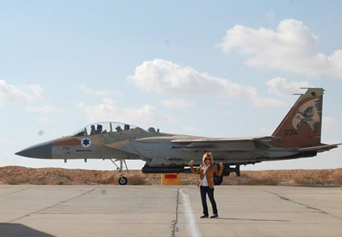 Nancy Spielberg with Israeli F-15, Hatzor Air Base, Israel