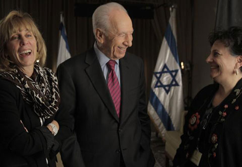 President Shimon Peres at his interview with Nancy Spielberg and Roberta Grossman, Jerusalem, Israel
